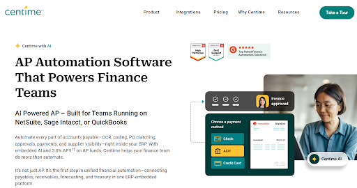Centime AP Automation Software Landing Page